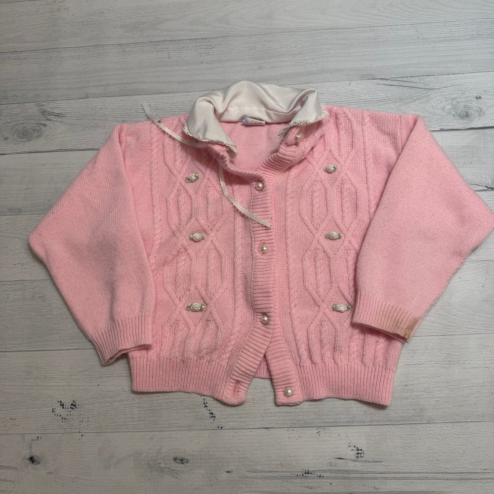 Vintage girls pink cardigan sweater size 3T